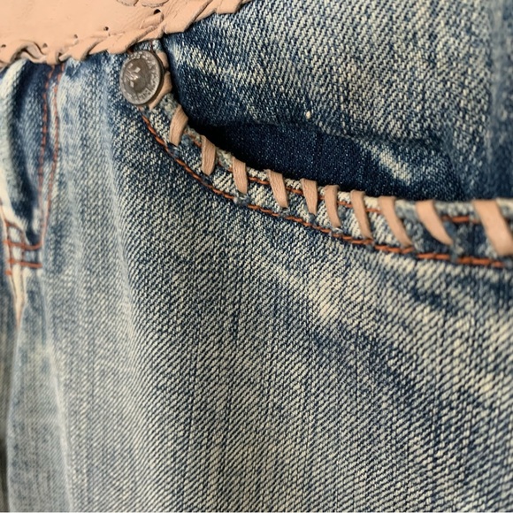 MVX Tribe | Size 27 Leather Jean USA Design 100% Cotton Leather Trim Boho Cowboy - Picture 9 of 15